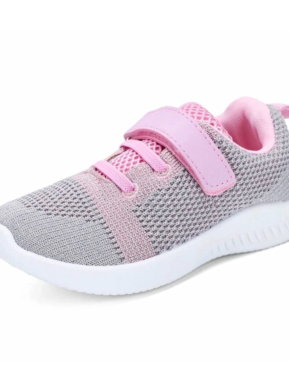 Source Unknown Gray and Pink Kids Knit Sneaker with Hook-and-Loop Strap